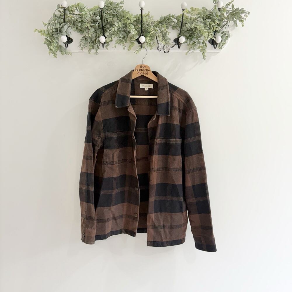 men's Madewell Brown And Black Plaid Long Sleeve Flannel Shirt dual Pockets M